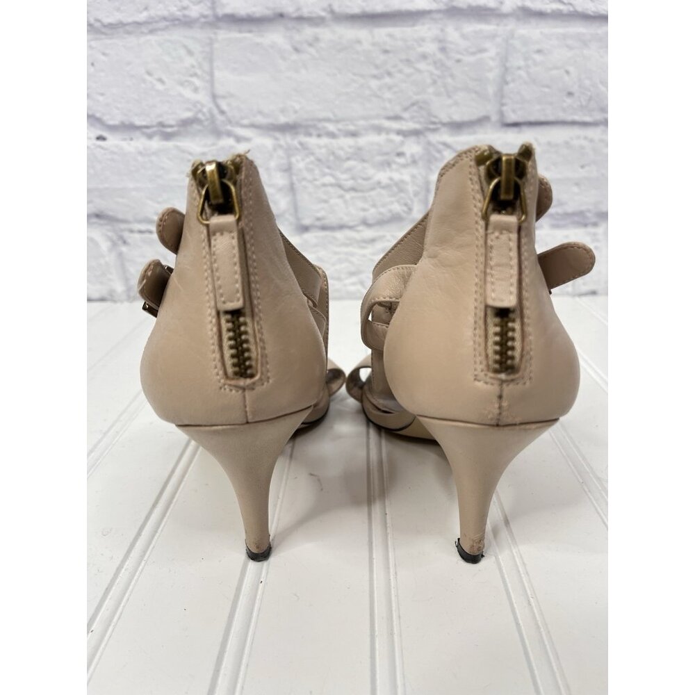 AUDREY BROOKE Women's Tan Leather Studded Buckle Sandal Heels US 6 - Picture 4 of 7